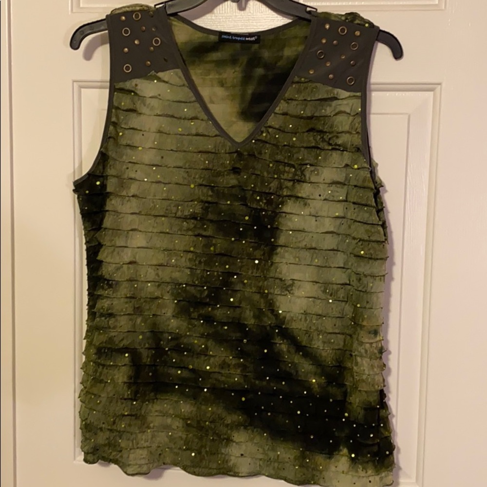 Saint Tropez West green ruffle nylon tank